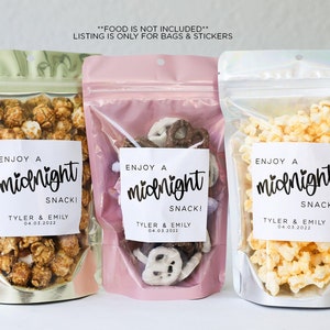 Enjoy a Midnight Snack, Wedding Treat Bags and Stickers, Wedding Treat Bags, Wedding Favors, Bridal Shower Favors, Favor Bags