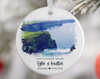 Cliffs of Moher Ireland Ornament, Ireland Vacation, Ireland Engagement, Travel Engagement, Travel Gift, Engagement Gift, 3008