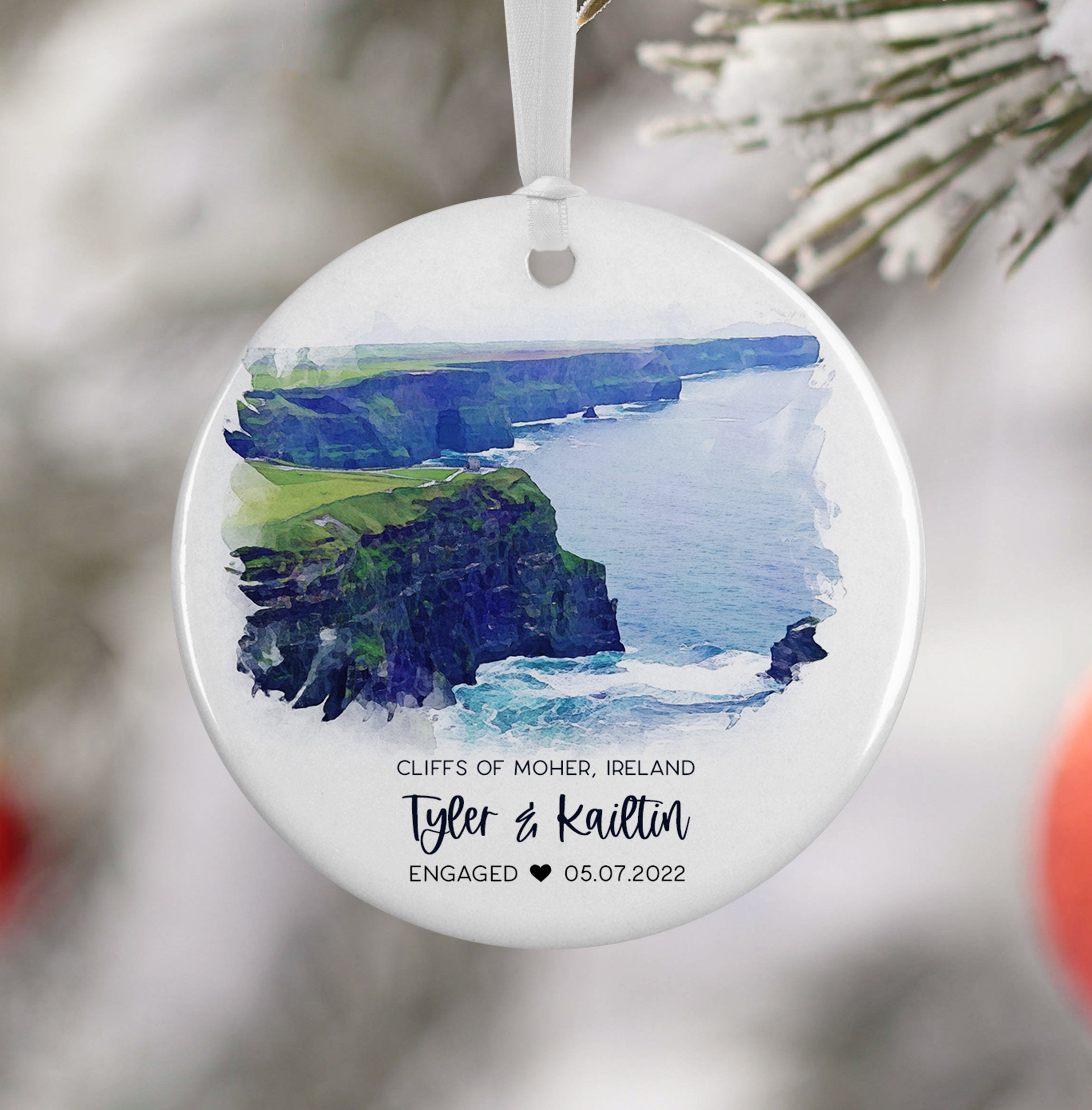 Cliffs of Moher Ireland Ornament, Ireland Vacation, Ireland Engagement, Travel Engagement, Travel Gift, Engagement Gift, 3008