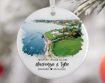 Newport Rhode Island Ornament, Newport RI, Cliffwalk, Engagement, Honeymoon, Travel Souvenir, Vacation Gift, 3255