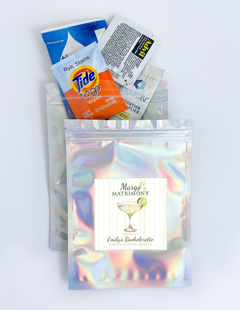 Margs & Matrimony Bachelorette Party, Hangover Kit Bags and Stickers, Recovery Kit, Bachelorette Party Favors image 1