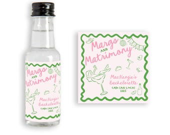 Margs and Matrimony Mini Liquor Bottle Stickers: Bachelorette Party Favors