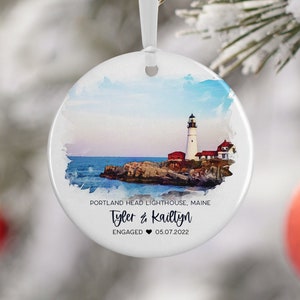 Portland Head Lighthouse Maine Ornament, Family Vacation, Engaged Gift, Married Ornament, Travel Gift, Wedding Engagement Gift 3147 image 1