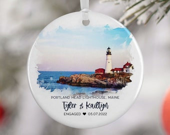 Portland Head Lighthouse Maine Ornament, Family Vacation, Engaged Gift, Married Ornament, Travel Gift, Wedding Engagement Gift 3147