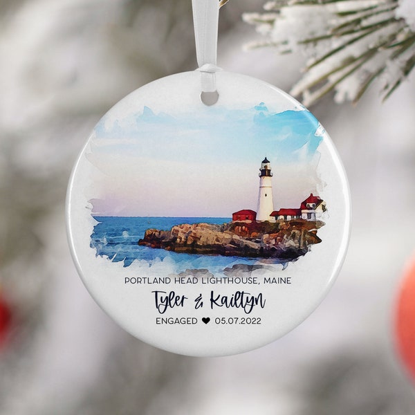 Portland Head Lighthouse Maine Ornament, Family Vacation, Engaged Gift, Married Ornament, Travel Gift, Wedding Engagement Gift 3147