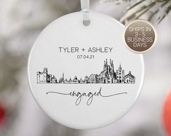 Barcelona Engagement Ornament, Travel Gift for Engaged Couple, Spain Engagement, Engagement Gift, Bridal Shower Gift, 2146