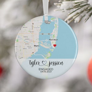 Engagement Ornament Gift, Map Ornament, Engagement Map, Personalized Engagement Gift for Couple, Engagement Ornament, Christmas (ENGAGED)