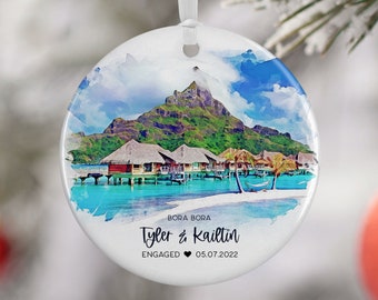 Bora Bora Engagement Ornament, Engaged in Bora Bora, Beach Engagement, Travel Engagement, Travel Gift, Engagement Gift, 3045