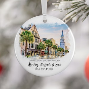 Charleston South Carolina Ornament, Family Vacation, Girls Trip, Married Ornament, Travel Gift, Wedding Engagement Gift Souvenir 3280
