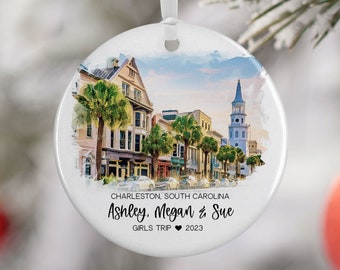 Charleston South Carolina Ornament, Family Vacation, Girls Trip, Married Ornament, Travel Gift, Wedding Engagement Gift Souvenir 3280