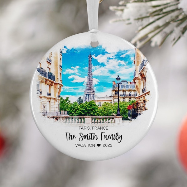 Paris France Ornament, Paris Vacation, Engaged Married Ornament, Travel Gift, Wedding Engagement Gift, Travel Souvenir 3304