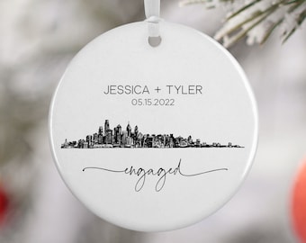 Philadelphia Engagement Ornament, Travel Gift Engaged Couple, City Skyline, Engagement, Engagement Gift, Bridal Shower Gift, 2241 (ENGAGED)