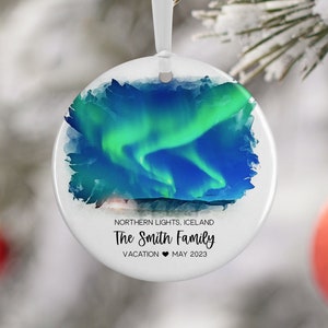 Northern Lights Iceland Ornament, Family Vacation, Engaged, Married Ornament, Travel Gift, Wedding Engagement Gift Souvenir 3208