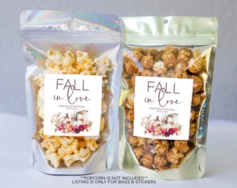Fall in Love Autumn Pumpkin Favor Bags & Stickers: Personalized Wedding Snack Pouches