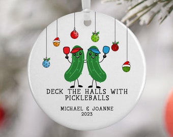 Pickleball Christmas Ornament: Deck the Halls Ceramic Gift V4