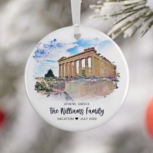 Acropolis Ornament: Athens Greece Watercolor Travel Souvenir 3108