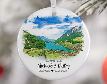 Switzerland Ornament, Switzerland Vacation, Engaged, Married Ornament, Travel Gift, Wedding Engagement Gift Souvenir 3289