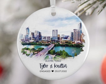 Austin Texas Engagement Ornament Gift, Austin, Travel Engagement, Travel Gift for Engaged Couple, Vacation Souvenir 3087