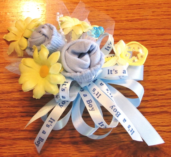 Baby Sock corsage, Handmade baby sock shower corsage, Baby shower gift