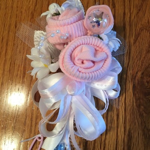 Baby Sock Baby ShowerCorsage,  Handmade, Infant Sock Baby Shower Corsage, Keepsake