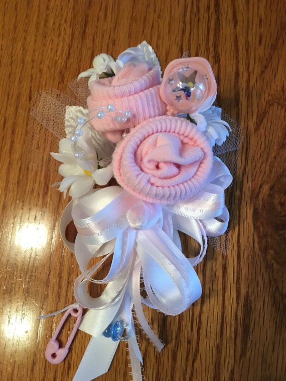 Baby Sock Baby ShowerCorsage,  Handmade Infant Sock Baby Shower Corsage