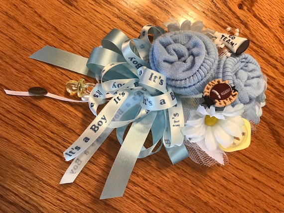 Football Theme Baby Sock Baby Shower Corsages-Handmade Baby Sock Shower Corsages
