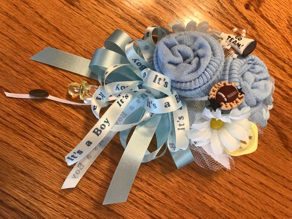 Football Theme Baby Sock Baby Shower Corsages-Handmade Baby Sock Shower Corsages