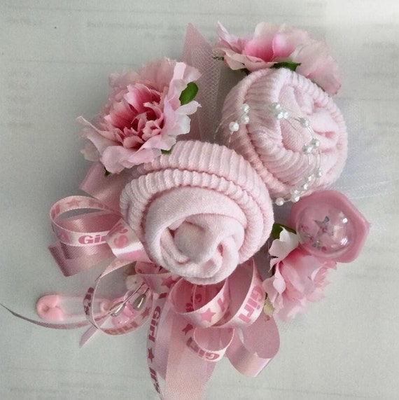 Baby Sock corsage, Handmade baby sock shower corsage, Baby Shower gift