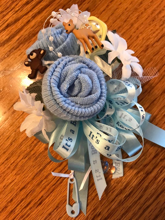 Woodland Animal Theme Baby Sock Baby Shower Corsages-All orders are Handmade by me. Baby Sock Shower Corsages, Keepsakes.