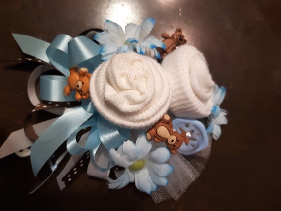 Bear Theme Baby Sock Baby Shower Corsages-Handmade Baby Sock Shower Corsages