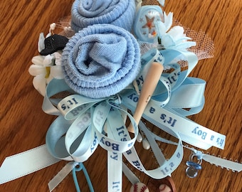 Baseball Theme Baby Sock Baby Shower Corsages-Handmade Baby Sock Shower Corsages, Shower gift