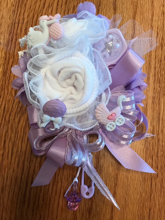 Stork/Baby Carriage Theme Baby Sock Baby Shower Corsages-Handmade Baby Sock Shower Corsages