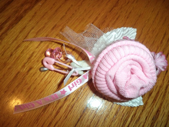 Boutonniere Baby Sock for Father, Handmade baby sock shower corsage