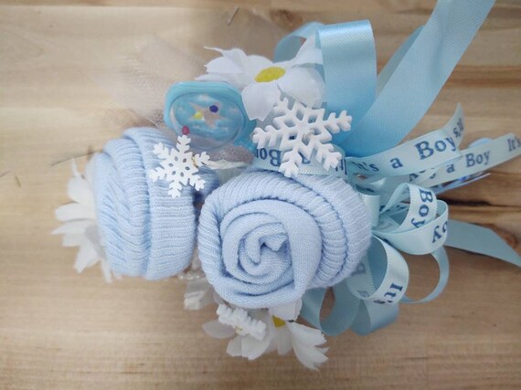 A Little Snowflake is on the Way Theme Baby Sock Baby Shower Corsages-Handmade Baby Sock Shower Corsages