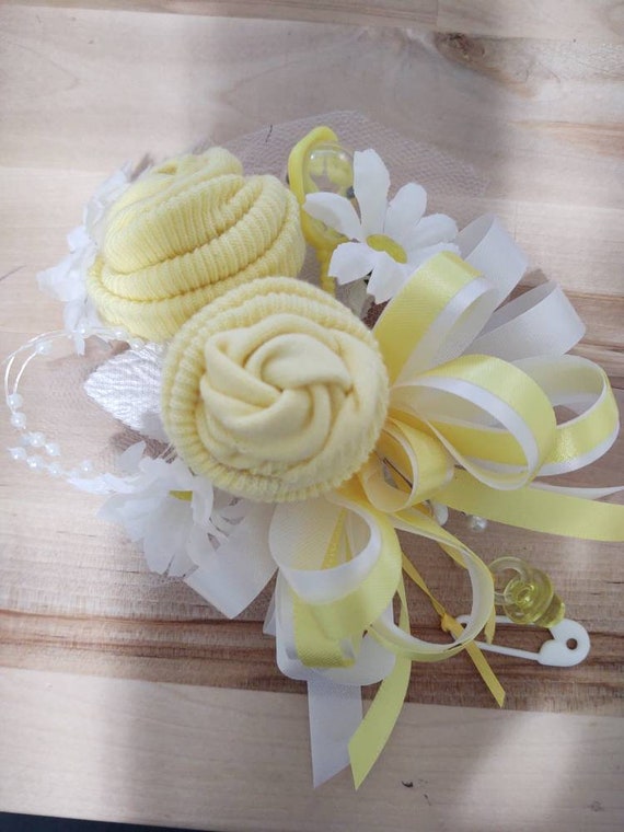 Baby Sock Baby Shower Corsages-Handmade Baby Sock Shower Corsages