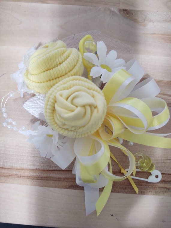 Baby Sock Baby Shower Corsages-Handmade Baby Sock Shower Corsages, Keepsake