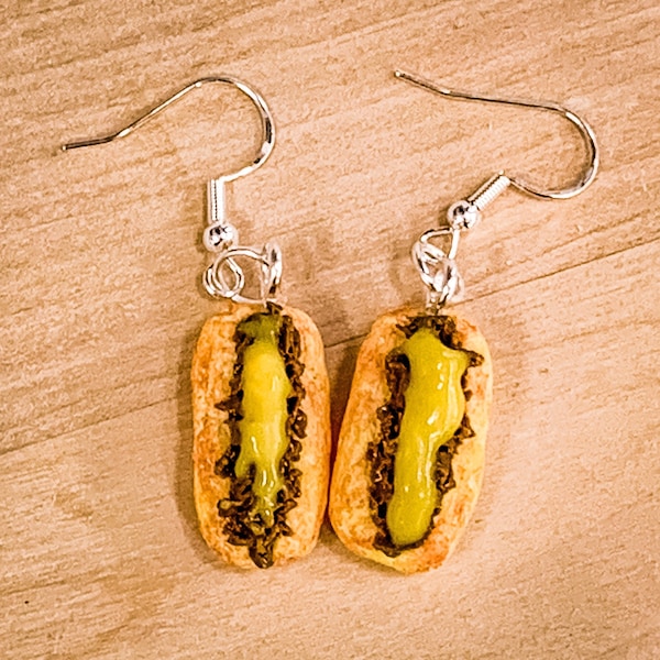 Philly Cheesesteak Dangle Earrings, Mini Food Jewelry, For Anyone, Friend Gift, Birthday Gift For Her, Food Gift