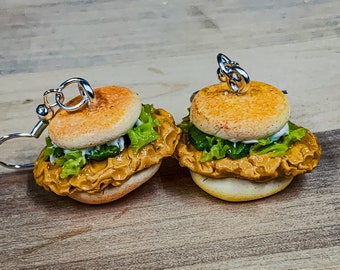 Chicken Sandwich Dangle Earrings, Food Jewelry For Anyone, Friend Gift, Birthday Gift For Her, Food Gift