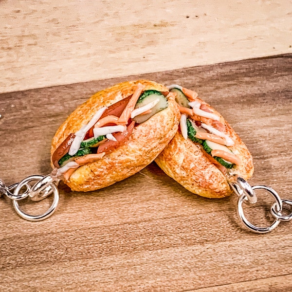 Banh Mi Vietnamese Sandwich Dangle Earrings, Vietnamese Mini Food Jewelry, For Anyone, Friend Gift, Birthday Gift For Her, Food Gift