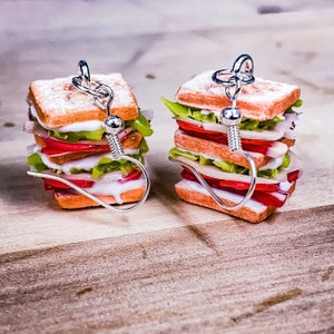 Club Sandwich Earrings – Miniature Food Jewelry – Dangle Earrings for Foodies, Funny Gifts, Club Sandwich Lover, Polymer Clay Jewelry