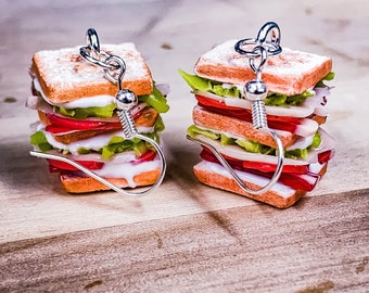 Club Sandwich Dangle Earrings, Mini Food Jewelry, For Anyone, Cooking Gift, Sister Gift, Birthday Gift For Her, Foodie Gifts