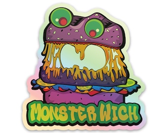 Holographic Foil Sticker, Monster Sandwich, Gifts For Kids, Sticker Gifts