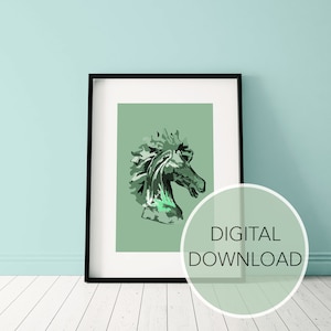 Emerald green Horse Head Art, Modern Home decor, printable wall art, 5 high quality jpgs ,Instant digital downloads,Horse Face, Horse Art