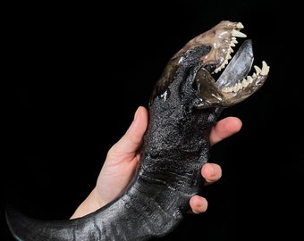 Raccoon Skull Wand: Diamantina Quartz, Goat Horn, Bone Art