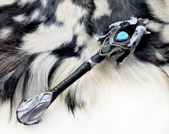 Opossum Queen Bone Scepter: Labradorite & Amethyst Crystal Wand