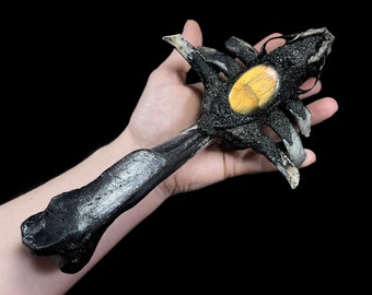 Animal Bone Wand: Smoky Quartz Crystal, Skunk Skull, Deer Bone