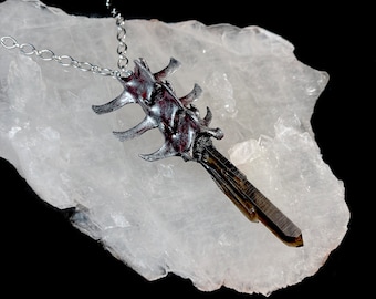 Hand-Painted Goat Vertebrae & Smoky Quartz Pendant Necklace