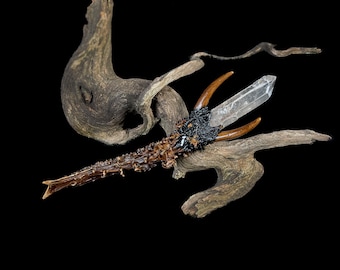 Roe Deer Antler Wand: Clear Quartz Crystal Point, Pagan Altar Tool
