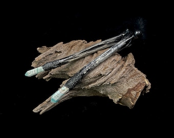 Distressed Coyote Bone Wand with Caribbean Calcite Point