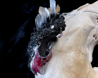 Crystal Skull Pendant: Resin Pine Marten Replica, Quartz & Calcite